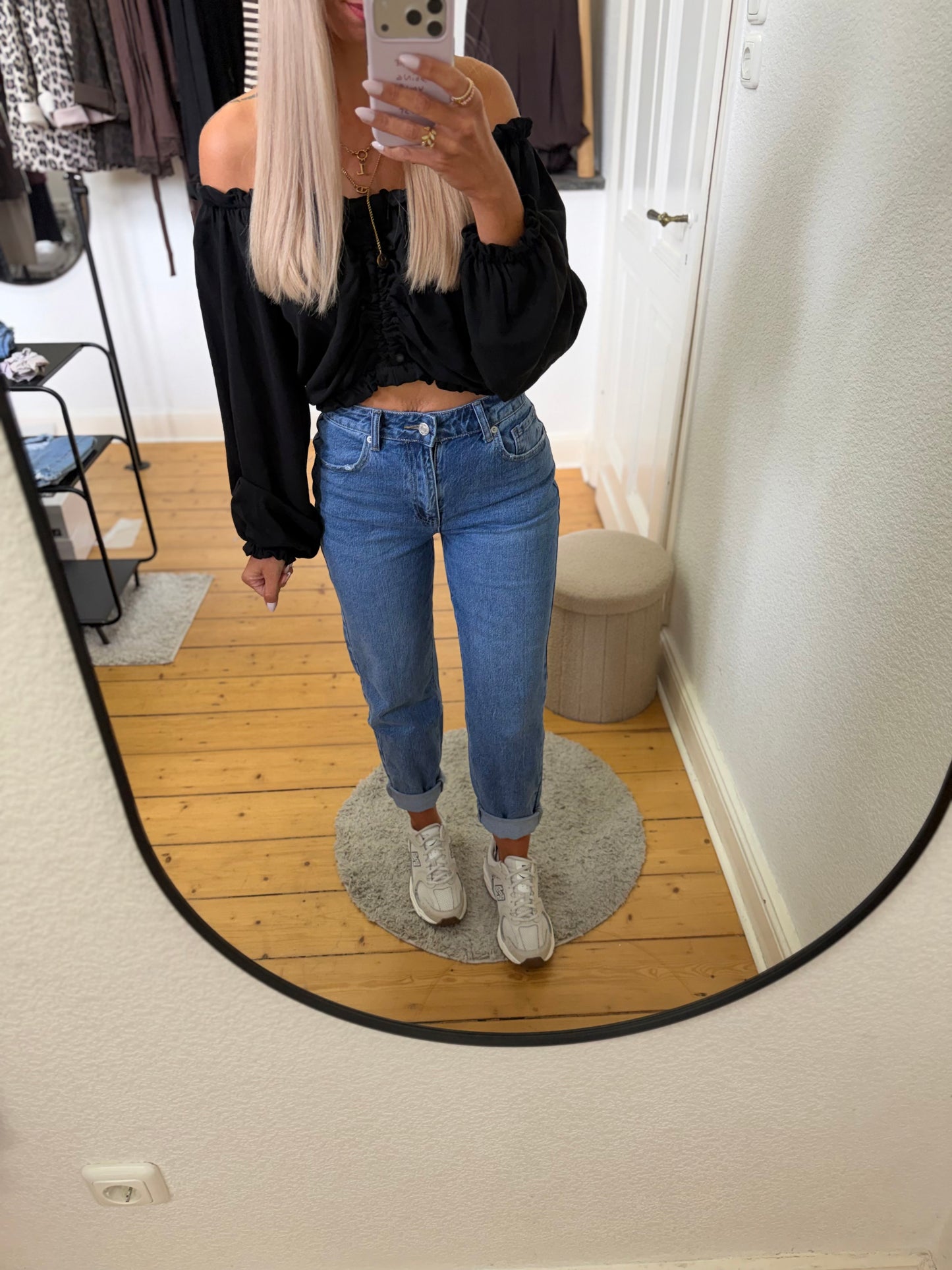 Mom jeans in basic blau