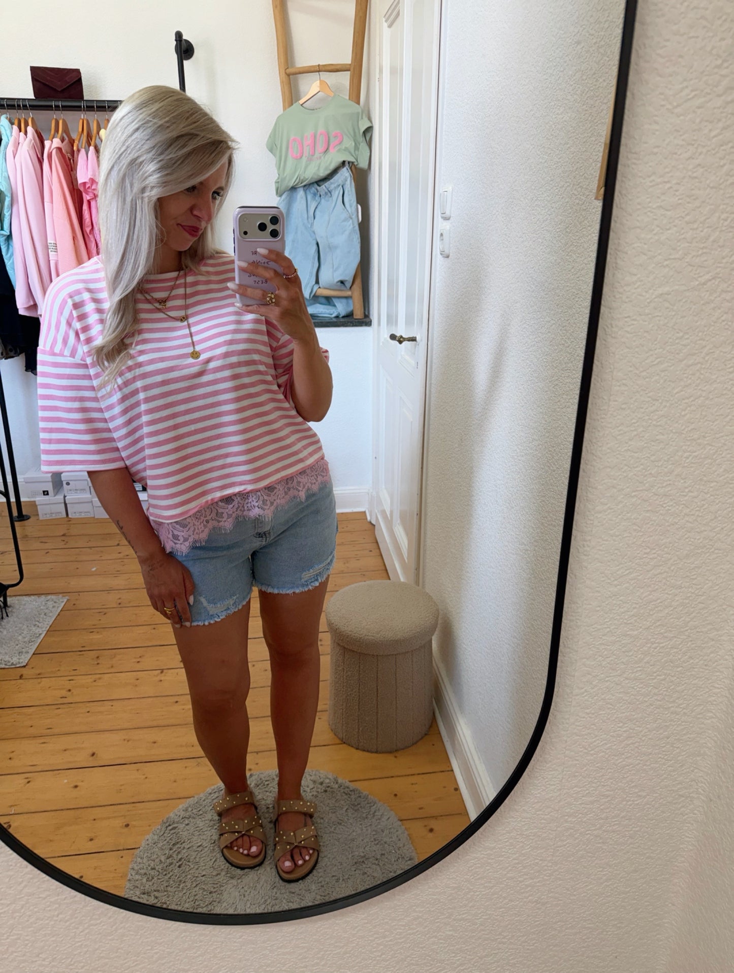 T-shirt gestreift mit spitze